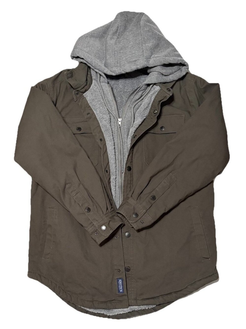 Smith’s Work Wear Hooded Canvas Fleece Lined Gray Jacket Men’s Size Medium